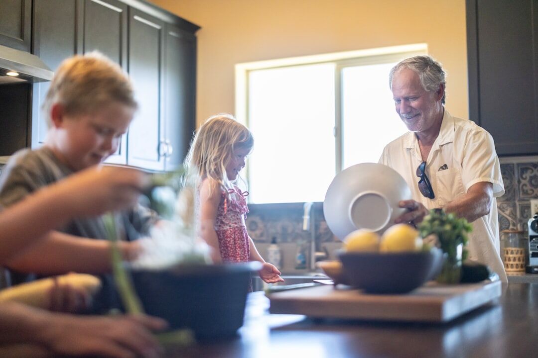 kids helping in kitchen