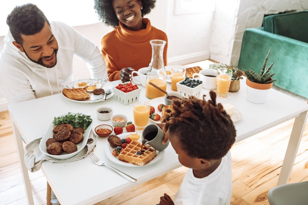 family eating healthy meal